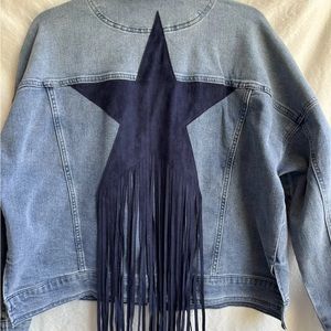 DG2 Womens Jean Jacket Size Small Country Western Tassel Star Small Side Slits